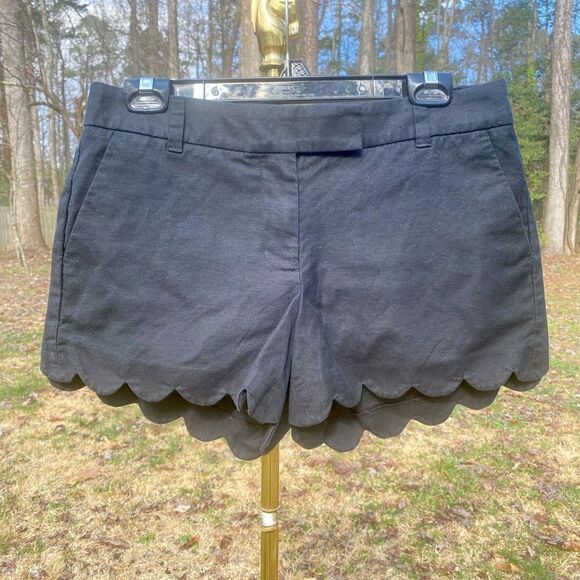 J.Crew Black Linen Mini Scallop Hem Shorts - Picture 2 of 6